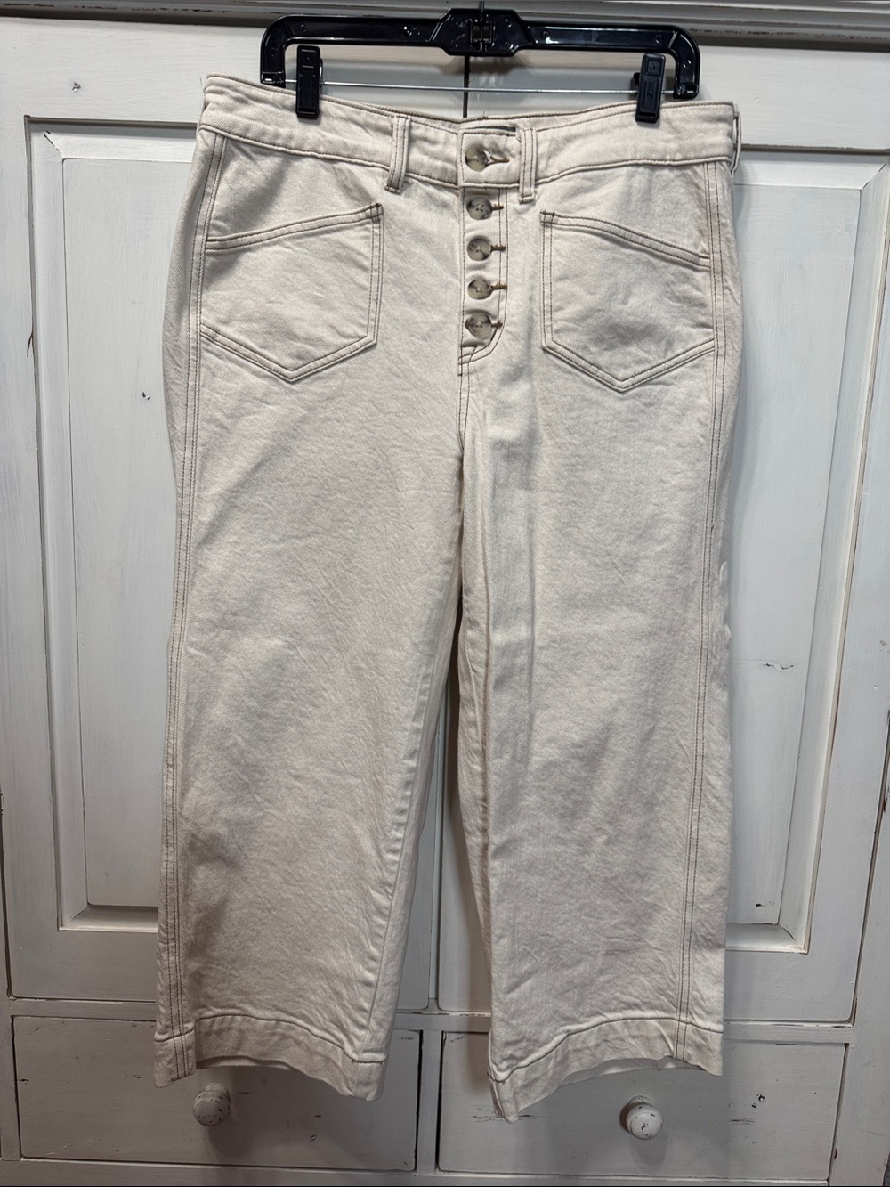 Torrid Cream High-Rise Button-Fly Cropped Jeans